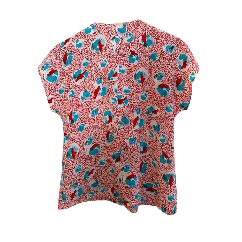 Tess Paris Milano Blouse Size 10 Made in Hong Kong Red Blue Abstract Print 80s‎ - Picture 2 of 7